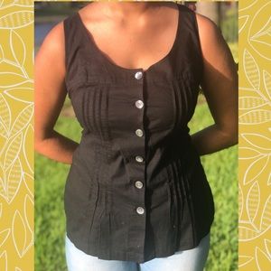 black cotton tank with buttons